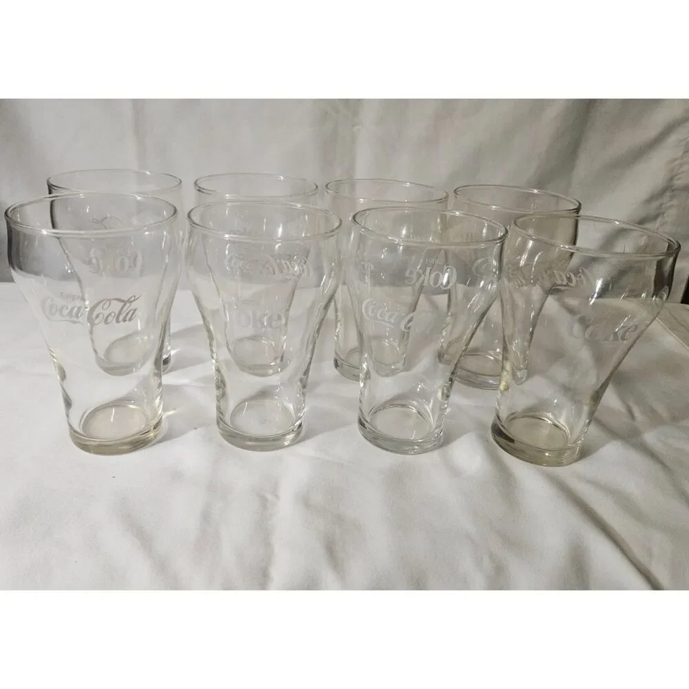 Vintage Clear Glass Coca-Cola Script Glasses (Set of 8)